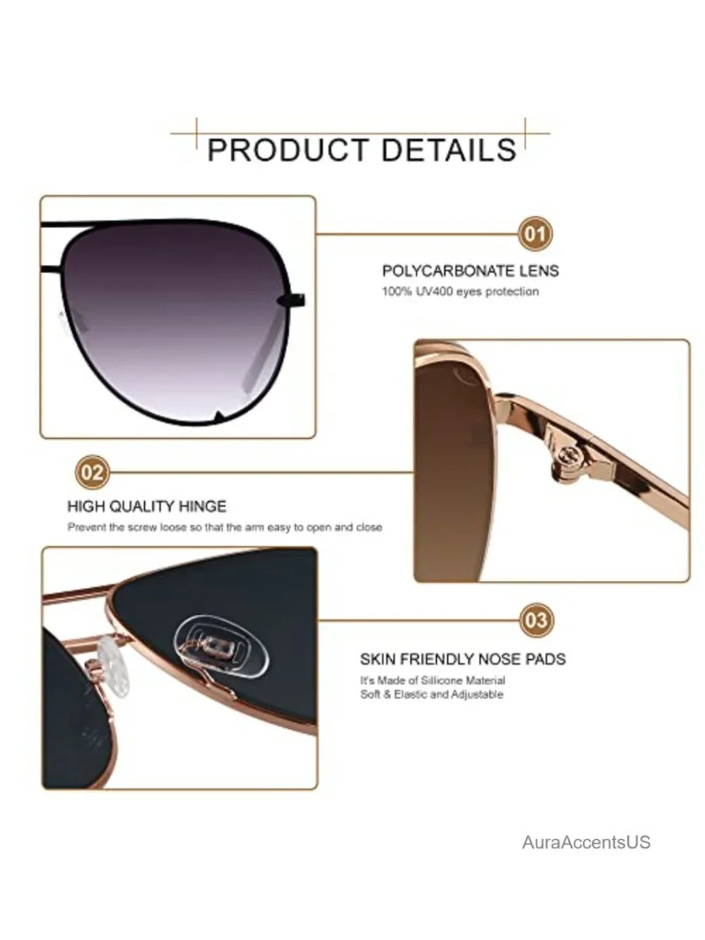 Oversized Aviator Sunglasses UV400 Protection Full Frame Metal